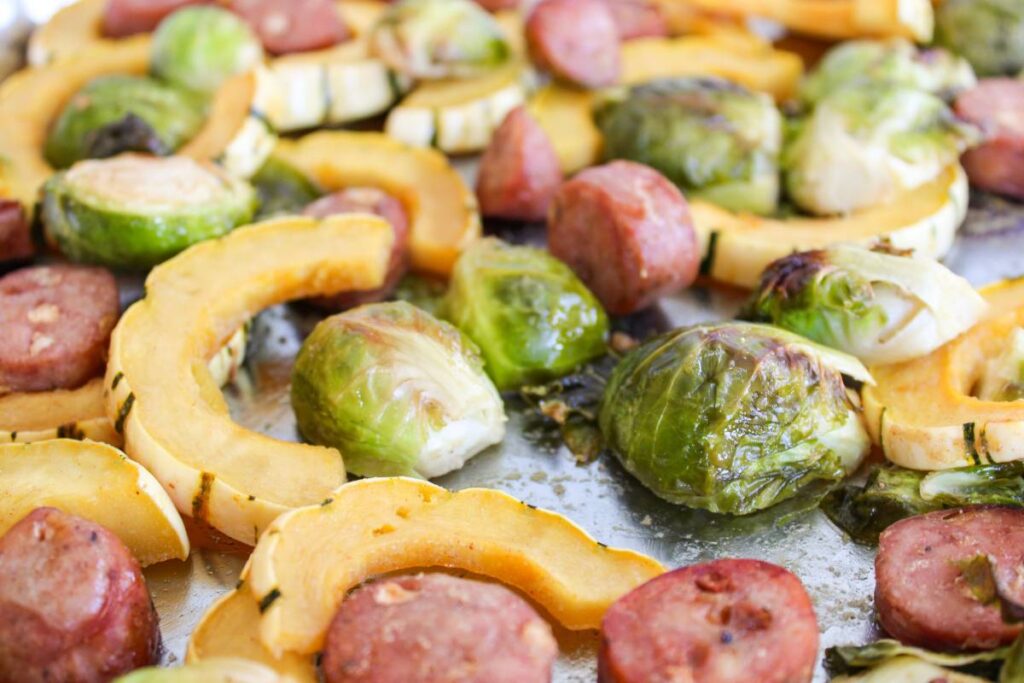 Close up on Maple Dijon Sausage and Veggies