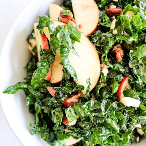 close up of kale and apple salad