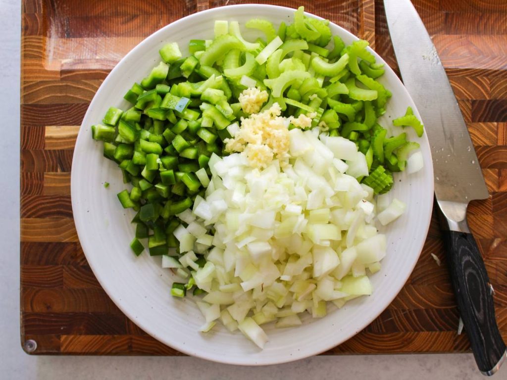 plate of chopped holy trinity