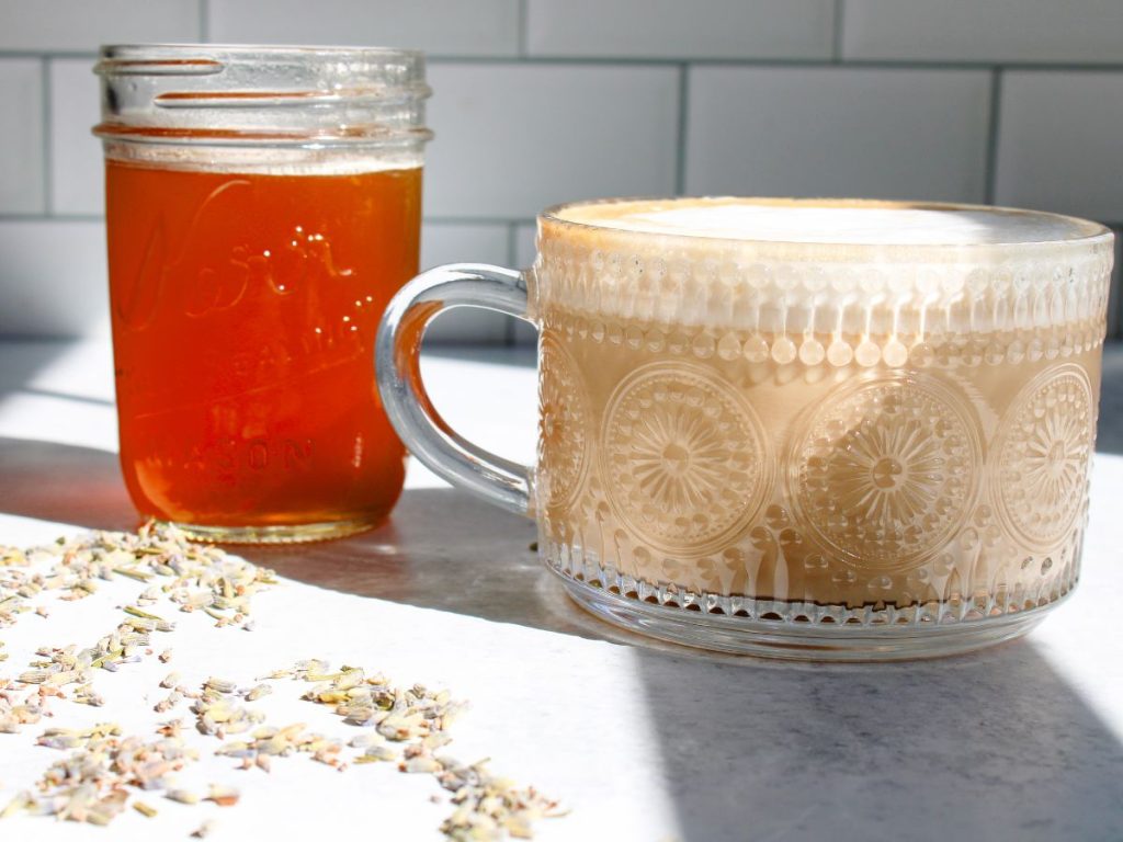 Lavender latte with lavender syrup