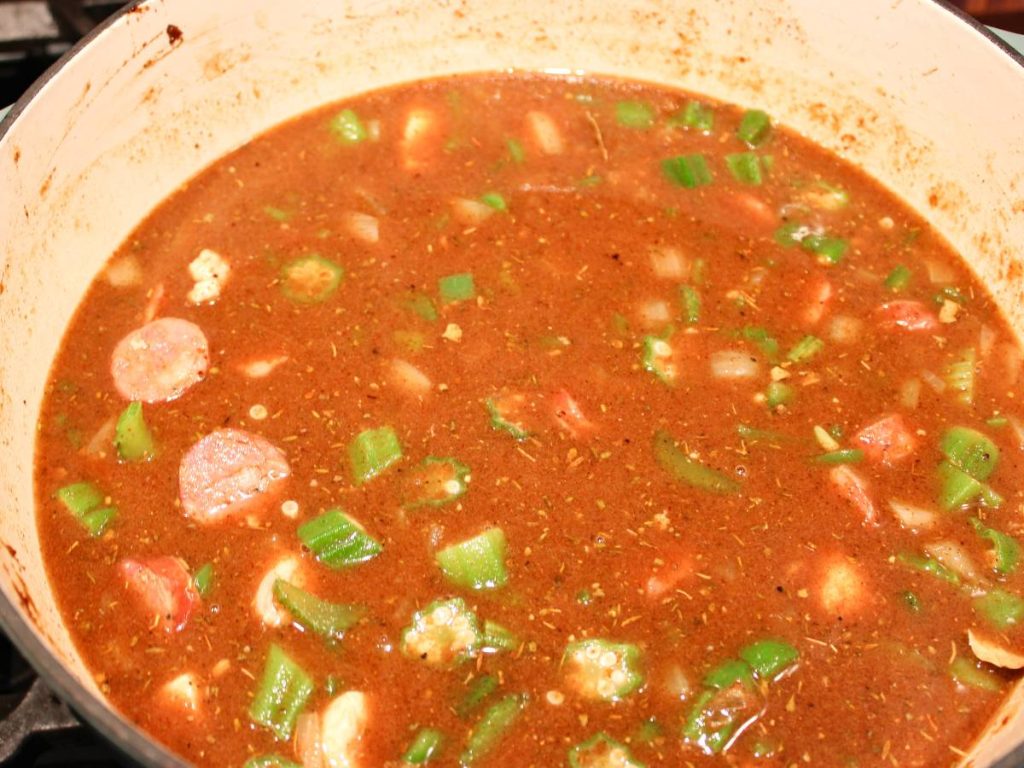 Pot of gumbo before simmering