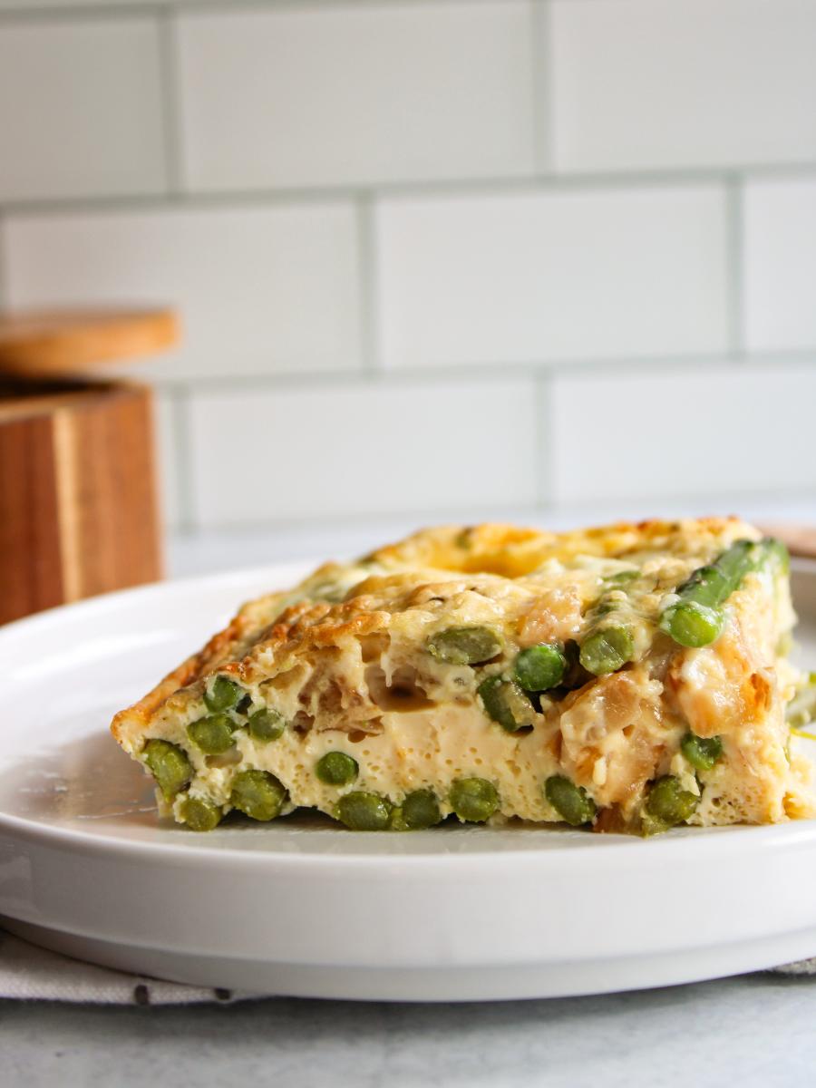 Close up on Asparagus Frittata on a white plate