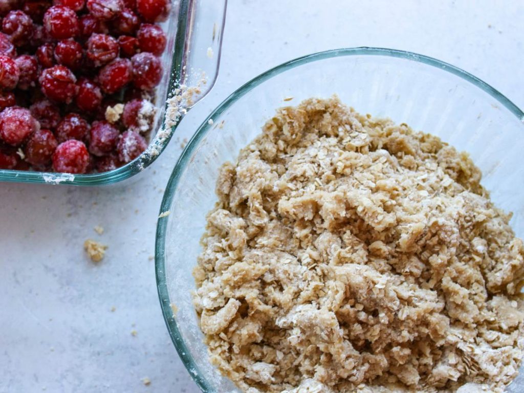 crisp topping ingredients mixed in a bowl