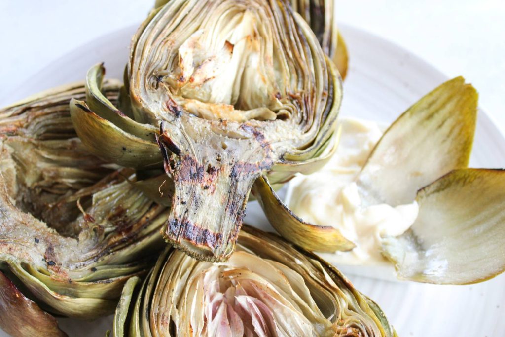 grilled artichokes with homemade garlic aiolli