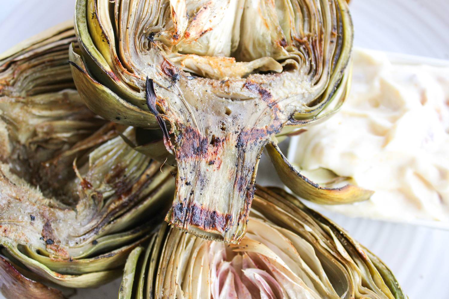 Close up on grilled artichoke