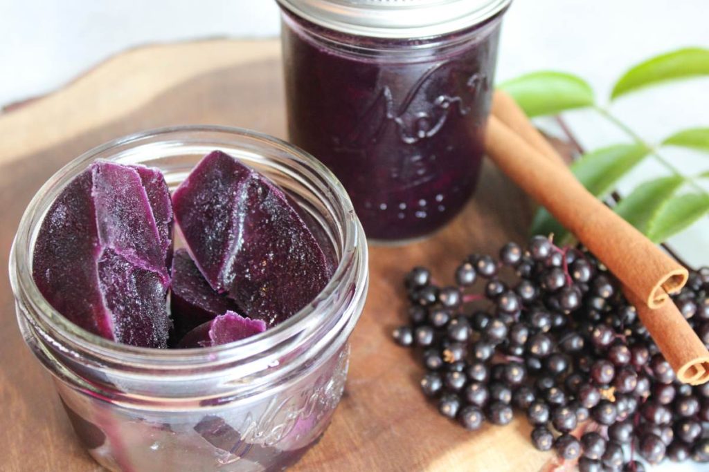 Frozen cubes of elderberry syrup