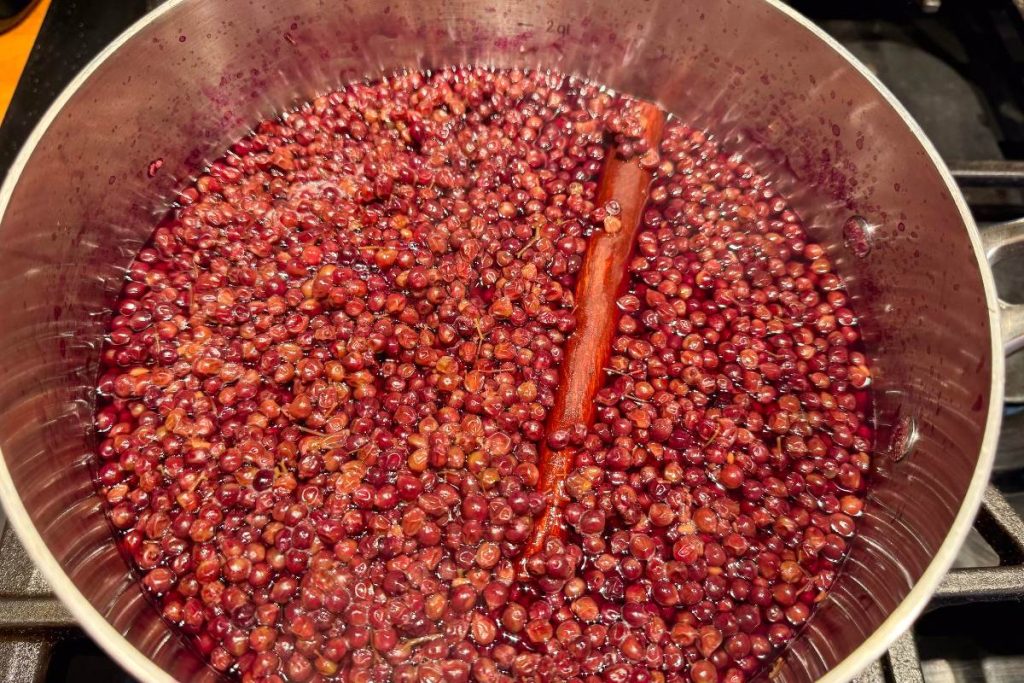 Elderberries in a pot simmering