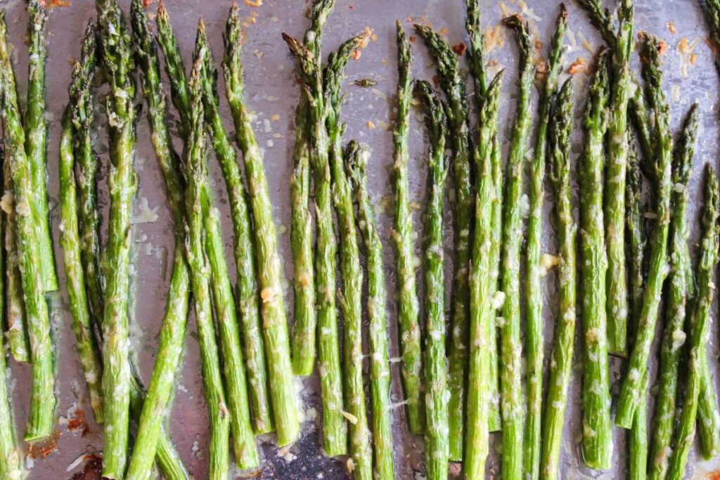 Roasted asparagus on a sheet pan