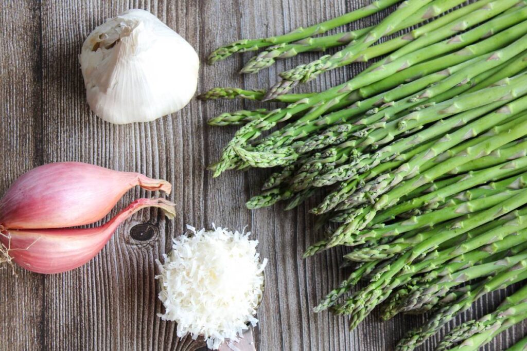 ingredients for Roasted Asparagus with Parmesan and Crispy Shallots