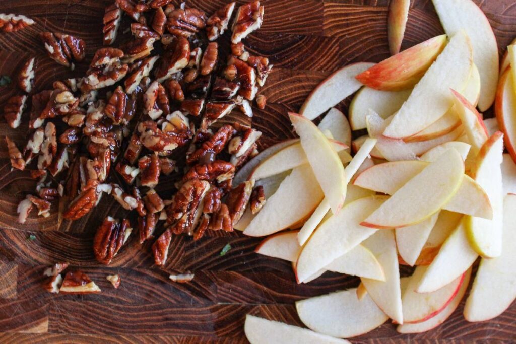 chopped pecans and chopped apples