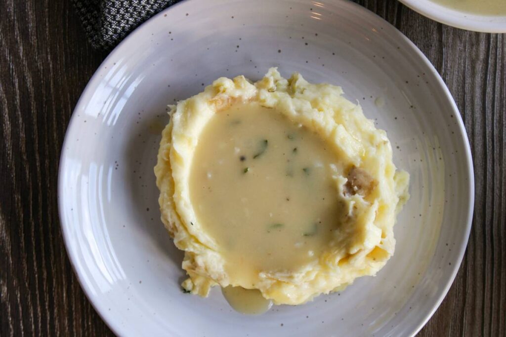 plate with mashed potatoes and gravy