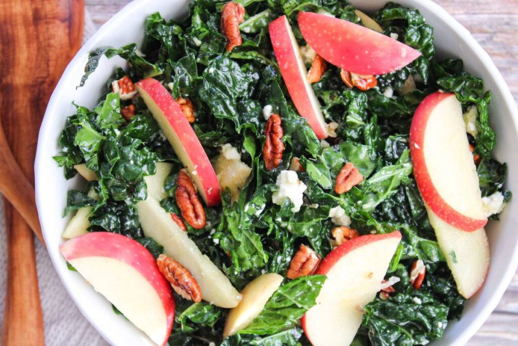 close up on kale and apple salad