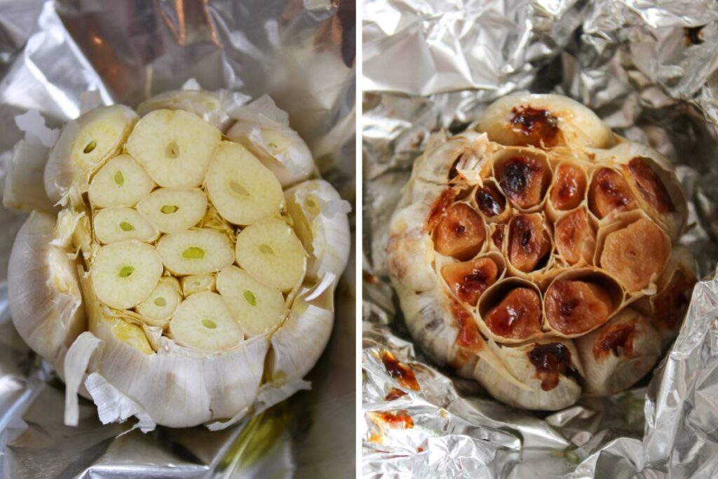 Before and after roasted garlic