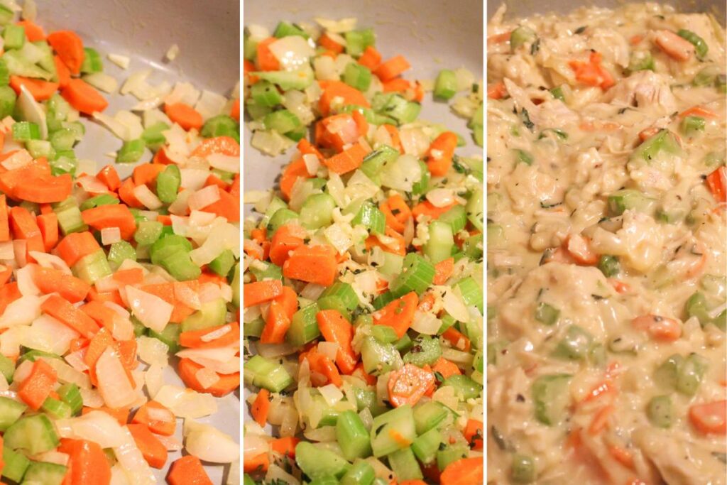 progress shot of turkey pot pie fillings