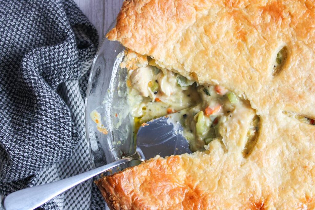 close up on the inside of a turkey pot pie