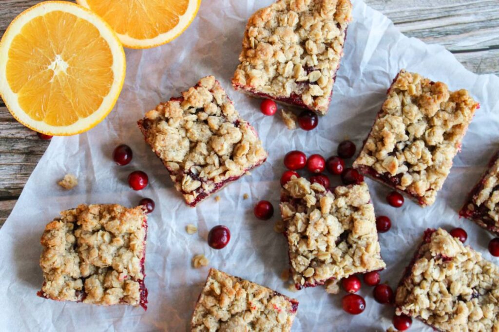 Close up on cranberry orange bars