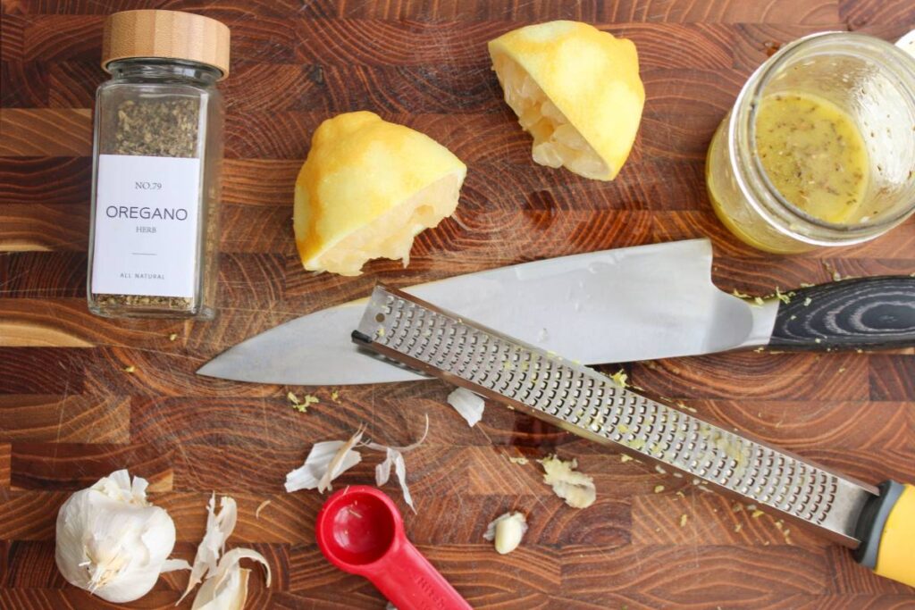 messy cutting board making marinade