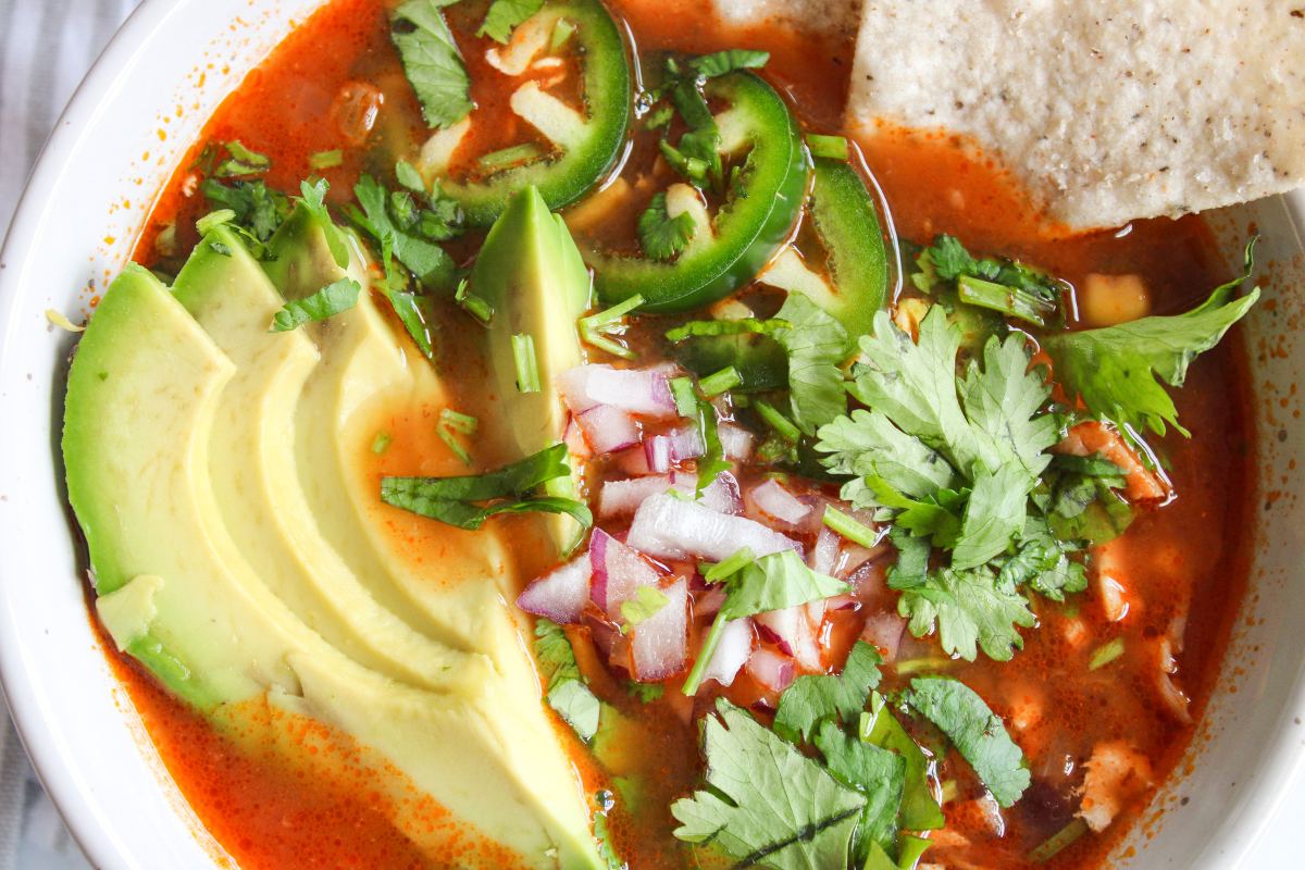 close up of all the toppings in the instant pot chicken tortilla soup