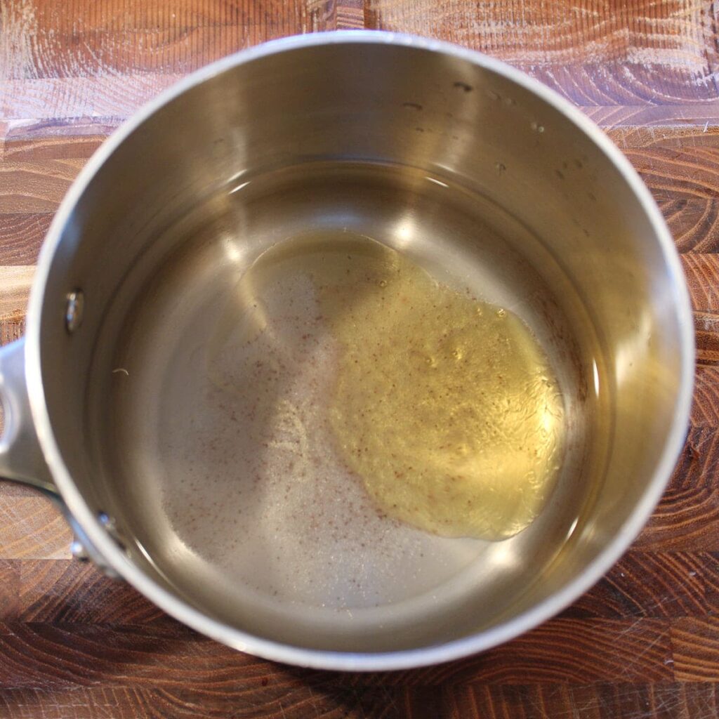 Ingredients for the quick pickled brine in a sauce pan.