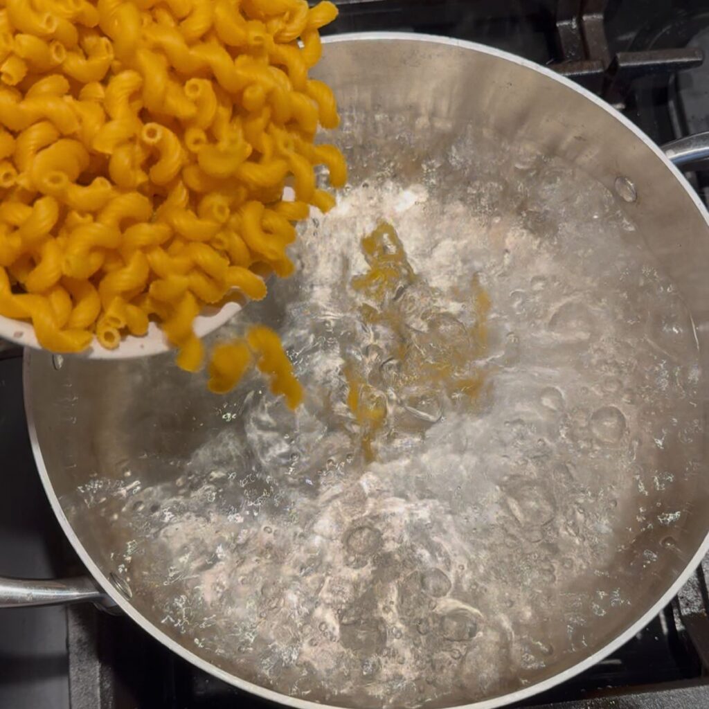 Adding chick pea protein noodles to boiling water